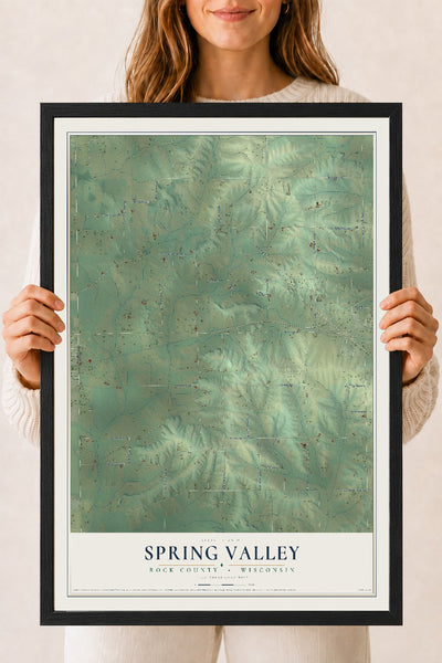 Map of Spring Valley, Rock County, Wisconsin, 18 x 24 inch print in a black wood frame