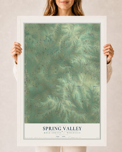 Map of Spring Valley, Rock County, Wisconsin, 24 x 36 inch print in a white wood frame