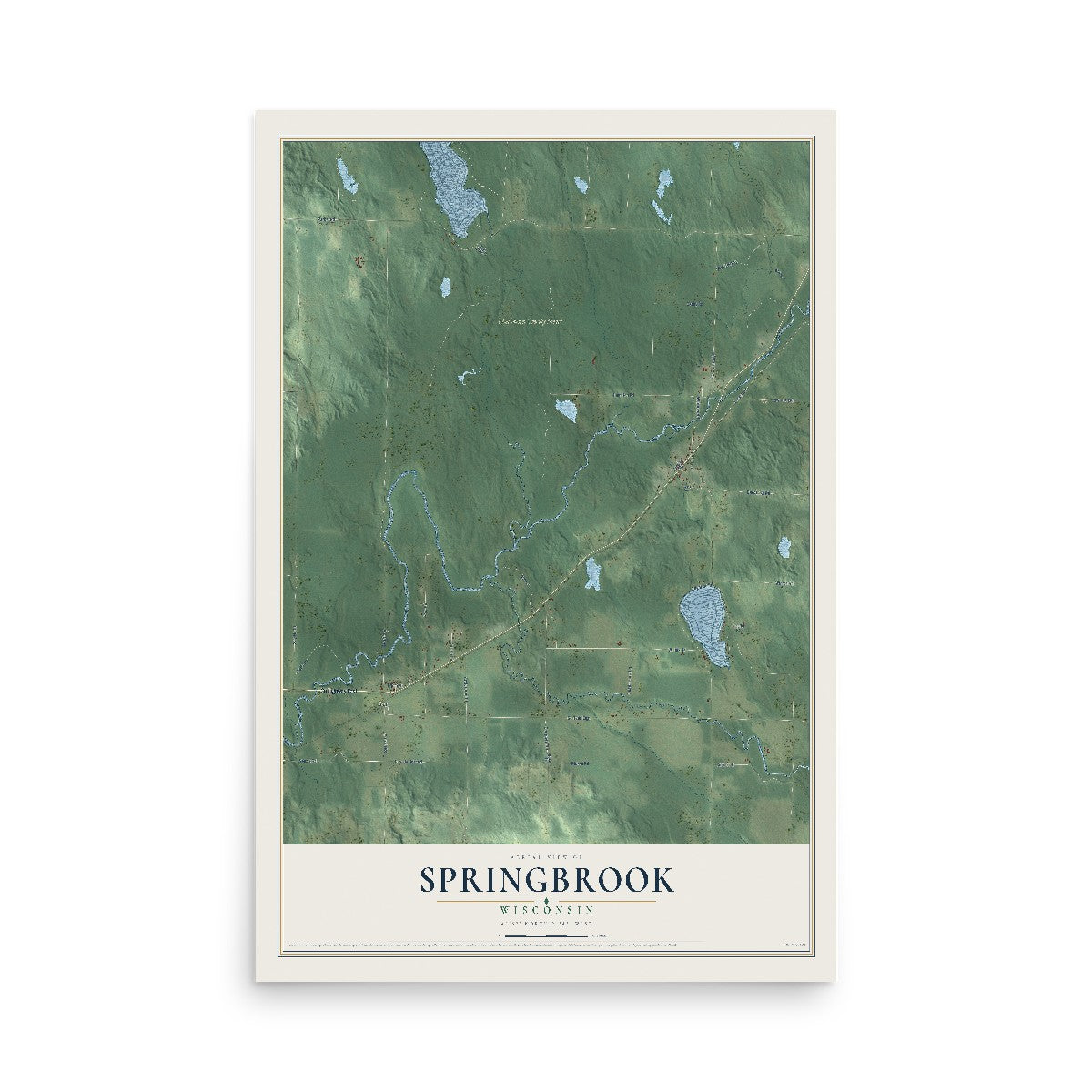 Map of Springbrook, Wisconsin, 12 x 18 inch unframed archival matte print