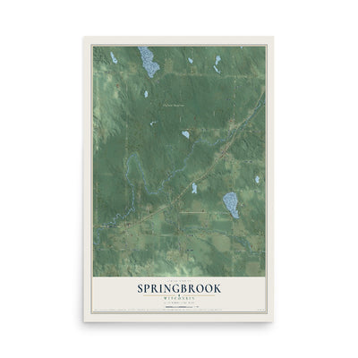 Map of Springbrook, Wisconsin, 12 x 18 inch unframed archival matte print