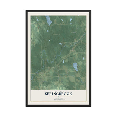 Map of Springbrook, Wisconsin, 12 x 18 inch print in a black wood frame