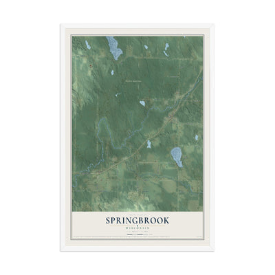 Map of Springbrook, Wisconsin, 12 x 18 inch print in a white wood frame