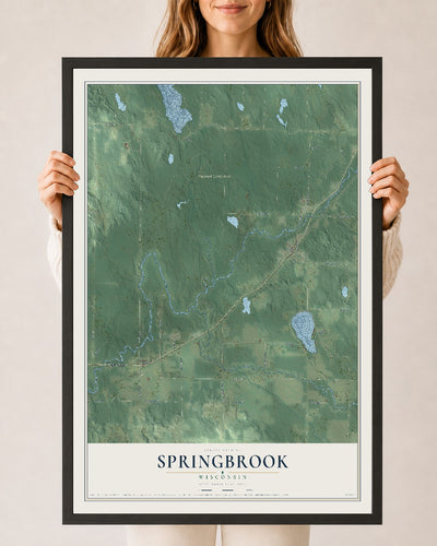 Map of Springbrook, Wisconsin, 24 x 36 inch print in a black wood frame