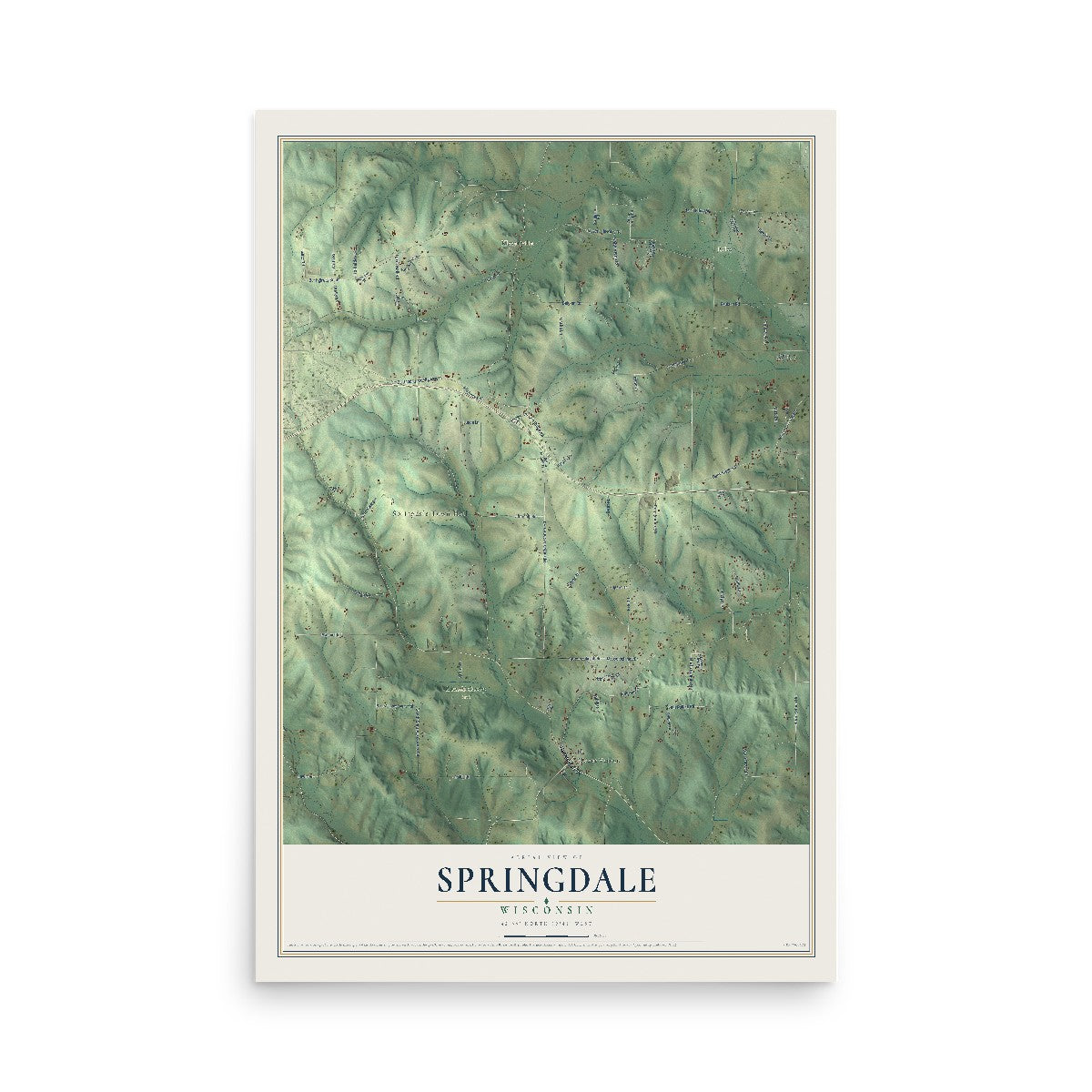 Map of Springdale, Wisconsin, 12 x 18 inch unframed archival matte print