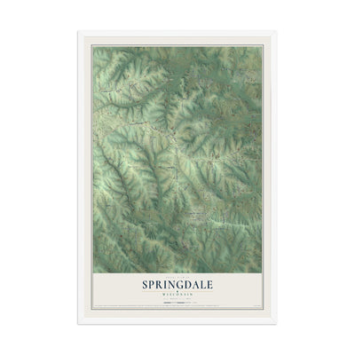 Map of Springdale, Wisconsin, 12 x 18 inch print in a white wood frame