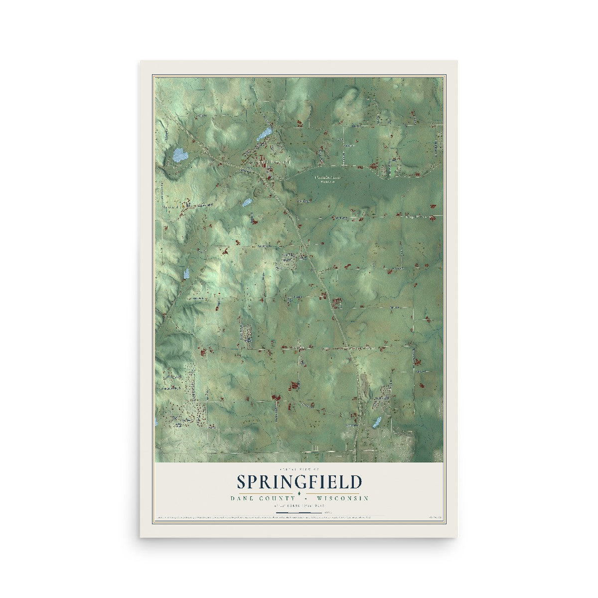 Map of Springfield, Dane County, Wisconsin, 12 x 18 inch unframed archival matte print