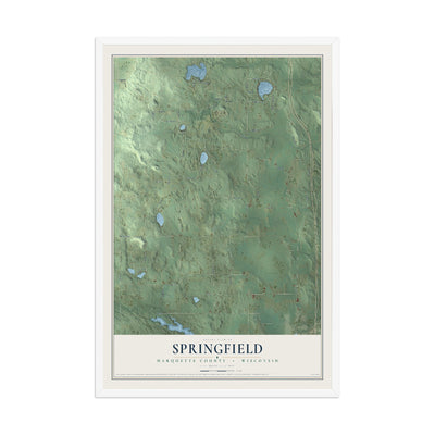 Map of Springfield, Marquette County, Wisconsin, 12 x 18 inch print in a white wood frame