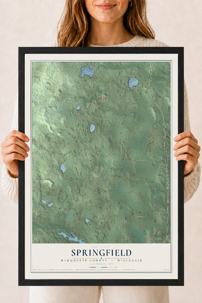 Map of Springfield, Marquette County, Wisconsin, 18 x 24 inch print in a black wood frame