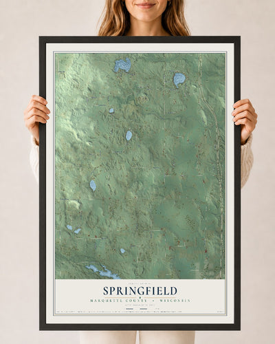Map of Springfield, Marquette County, Wisconsin, 24 x 36 inch print in a black wood frame