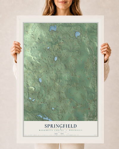 Map of Springfield, Marquette County, Wisconsin, 24 x 36 inch print in a white wood frame