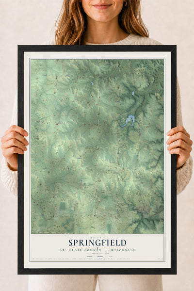Map of Springfield, St. Croix County, Wisconsin, 18 x 24 inch print in a black wood frame