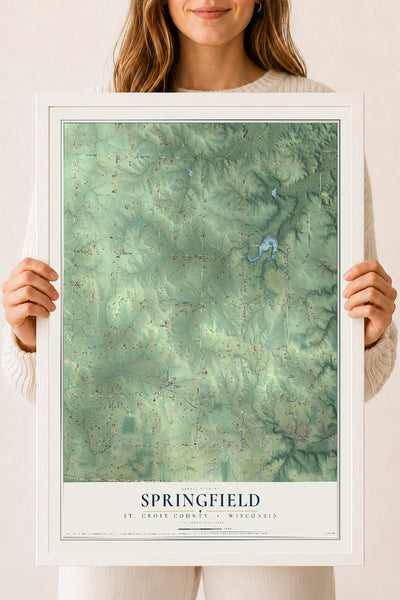 Map of Springfield, St. Croix County, Wisconsin, 18 x 24 inch print in a white wood frame