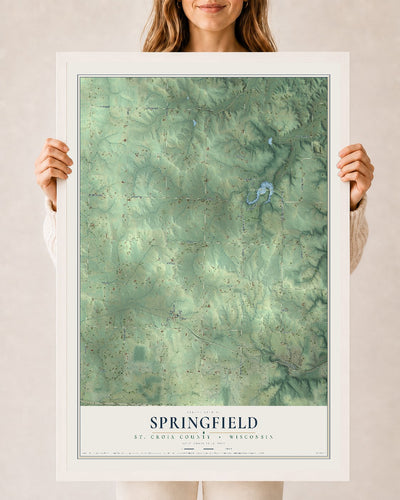 Map of Springfield, St. Croix County, Wisconsin, 24 x 36 inch print in a white wood frame