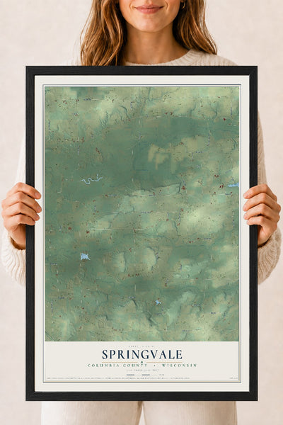 Map of Springvale, Columbia County, Wisconsin, 18 x 24 inch print in a black wood frame