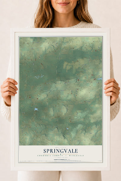 Map of Springvale, Columbia County, Wisconsin, 18 x 24 inch print in a white wood frame