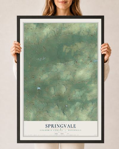 Map of Springvale, Columbia County, Wisconsin, 24 x 36 inch print in a black wood frame