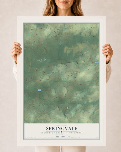 Map of Springvale, Columbia County, Wisconsin, 24 x 36 inch print in a white wood frame
