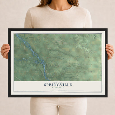 Map of Springville, Wisconsin, 12 x 18 inch print in a black wood frame