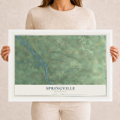 Map of Springville, Wisconsin, 12 x 18 inch print in a white wood frame