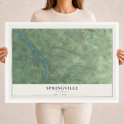 Map of Springville, Wisconsin, 18 x 24 inch print in a white wood frame