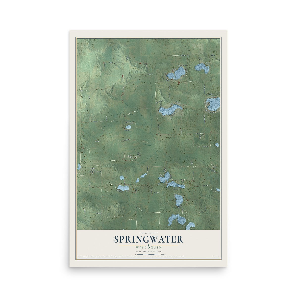 Map of Springwater, Wisconsin, 12 x 18 inch unframed archival matte print