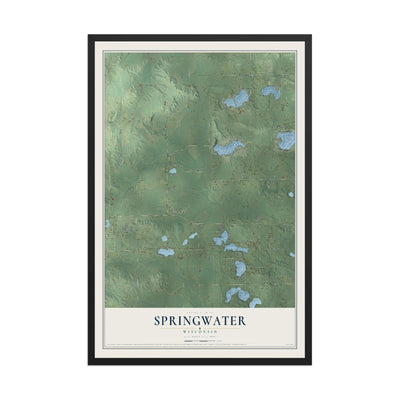 Map of Springwater, Wisconsin, 12 x 18 inch print in a black wood frame