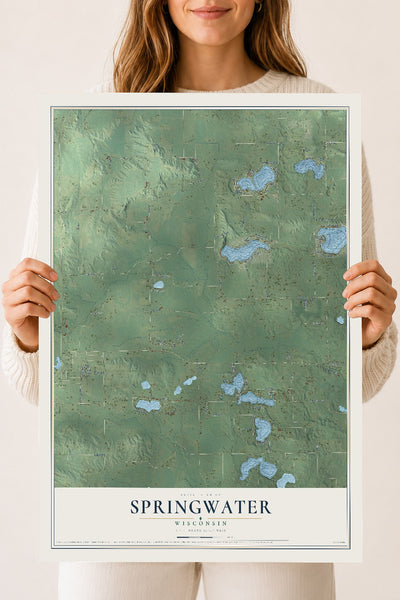 Map of Springwater, Wisconsin, 18 x 24 inch unframed archival matte print