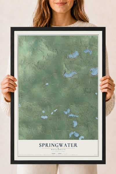 Map of Springwater, Wisconsin, 18 x 24 inch print in a black wood frame