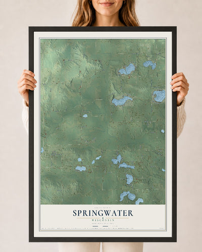 Map of Springwater, Wisconsin, 24 x 36 inch print in a black wood frame