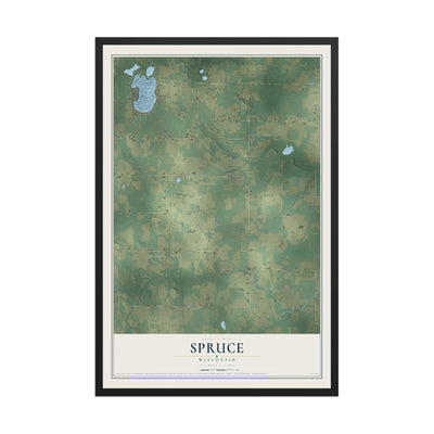 Map of Spruce, Wisconsin, 12 x 18 inch print in a black wood frame