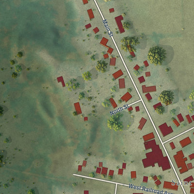 Second close-up of the map of St. Cloud, Wisconsin print showing more streets and buildings