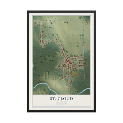 Map of St. Cloud, Wisconsin, 12 x 18 inch print in a black wood frame