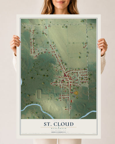 Map of St. Cloud, Wisconsin, 24 x 36 inch unframed archival matte print