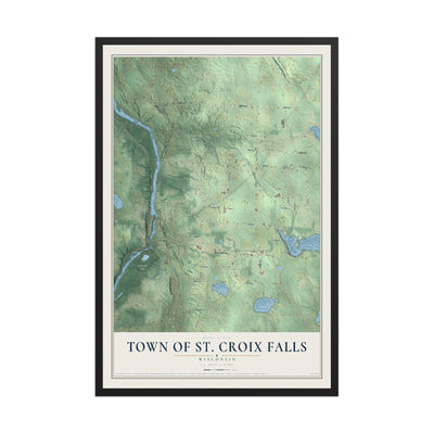 Map of the Town of St. Croix Falls, Wisconsin, 12 x 18 inch print in a black wood frame