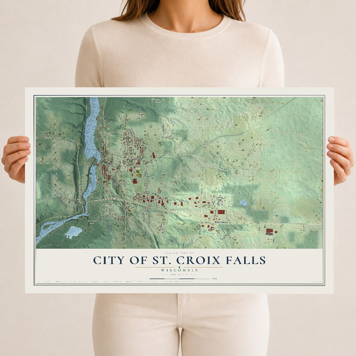 Map of St. Croix Falls, Wisconsin, 12 x 18 inch unframed archival matte print