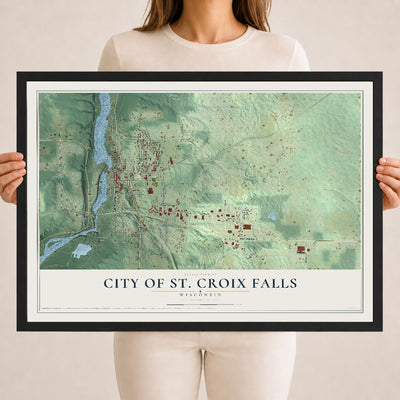 Map of St. Croix Falls, Wisconsin, 18 x 24 inch print in a black wood frame