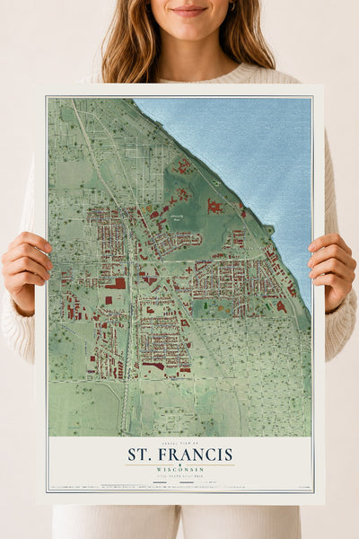 Map of St. Francis, Wisconsin, 18 x 24 inch unframed archival matte print