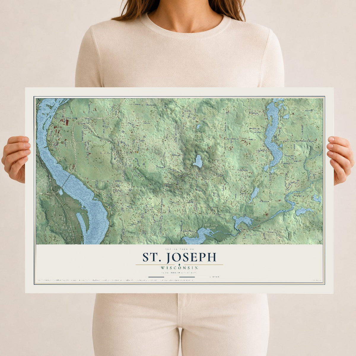 Map of St. Joseph, Wisconsin, 12 x 18 inch unframed archival matte print