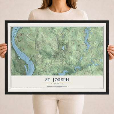 Map of St. Joseph, Wisconsin, 18 x 24 inch print in a black wood frame
