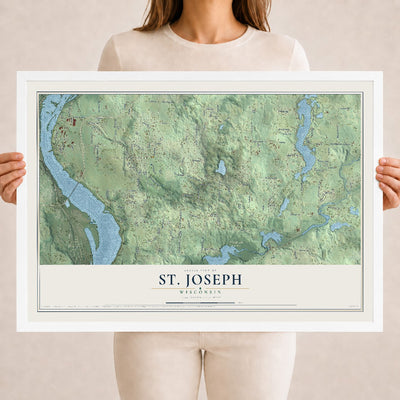 Map of St. Joseph, Wisconsin, 18 x 24 inch print in a white wood frame