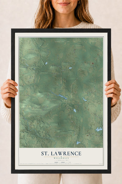 Map of St. Lawrence, Wisconsin, 18 x 24 inch print in a black wood frame