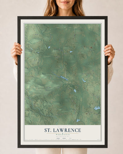Map of St. Lawrence, Wisconsin, 24 x 36 inch print in a black wood frame