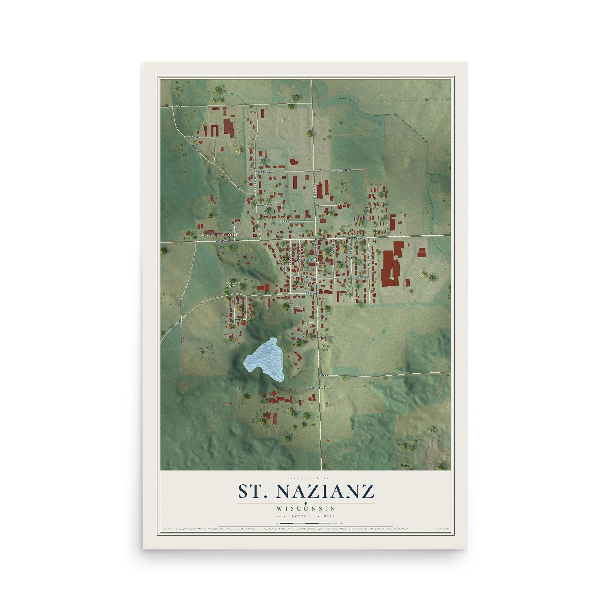 Map of St. Nazianz, Wisconsin, 12 x 18 inch unframed archival matte print