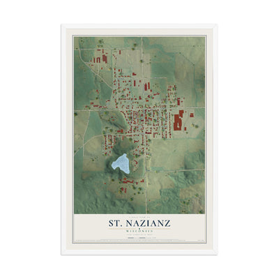 Map of St. Nazianz, Wisconsin, 12 x 18 inch print in a white wood frame