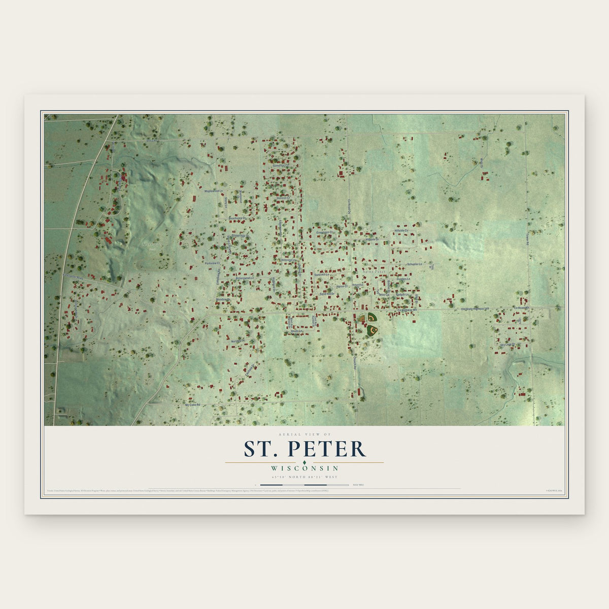St. Peter, Wisconsin map print, the full design