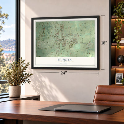 St. Peter, Wisconsin map, 18 x 24 inch print in a black frame in a home office