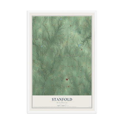 Map of Stanfold, Wisconsin, 12 x 18 inch print in a white wood frame