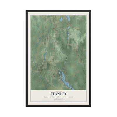 Map of Stanley, Barron County, Wisconsin, 12 x 18 inch print in a black wood frame