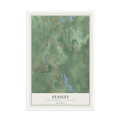 Map of Stanley, Barron County, Wisconsin, 12 x 18 inch print in a white wood frame