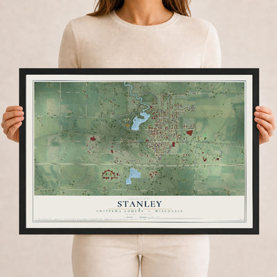 Map of Stanley, Chippewa County, Wisconsin, 12 x 18 inch print in a black wood frame